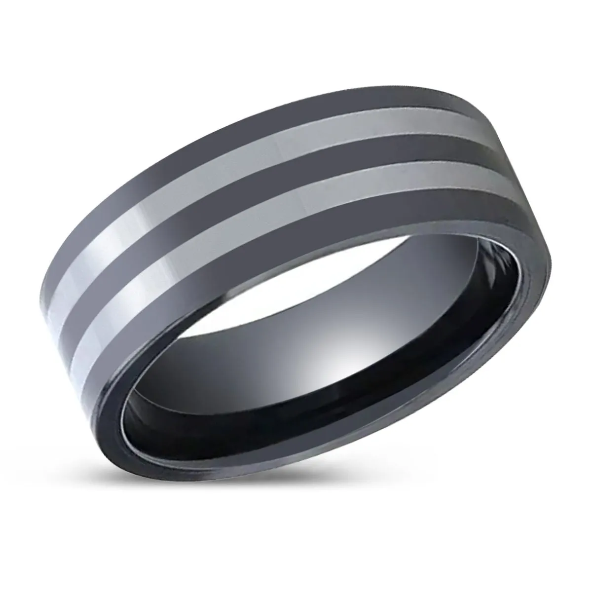 DIPLO | Ceramic Ring, Tungsten Inlay, Flat Polished Edges