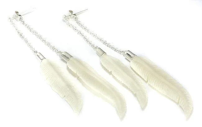 DOUBLE BONE Feather Regular Style Earrings - Price Per 2