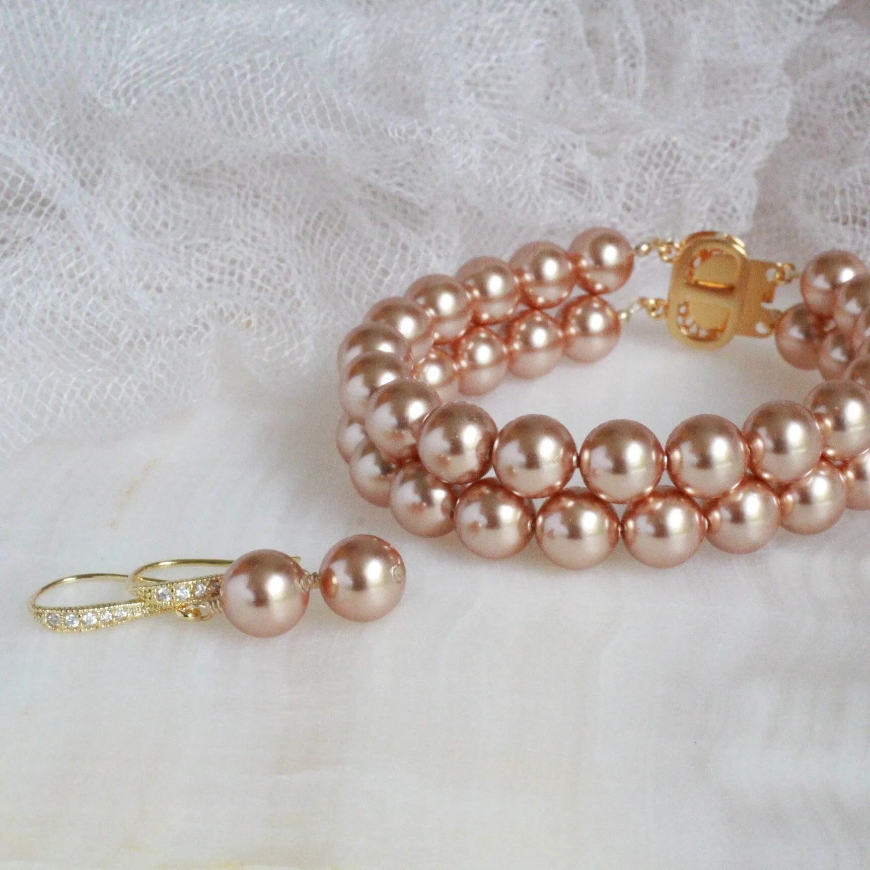 Double Strand Pearl Bracelet & Earring Set