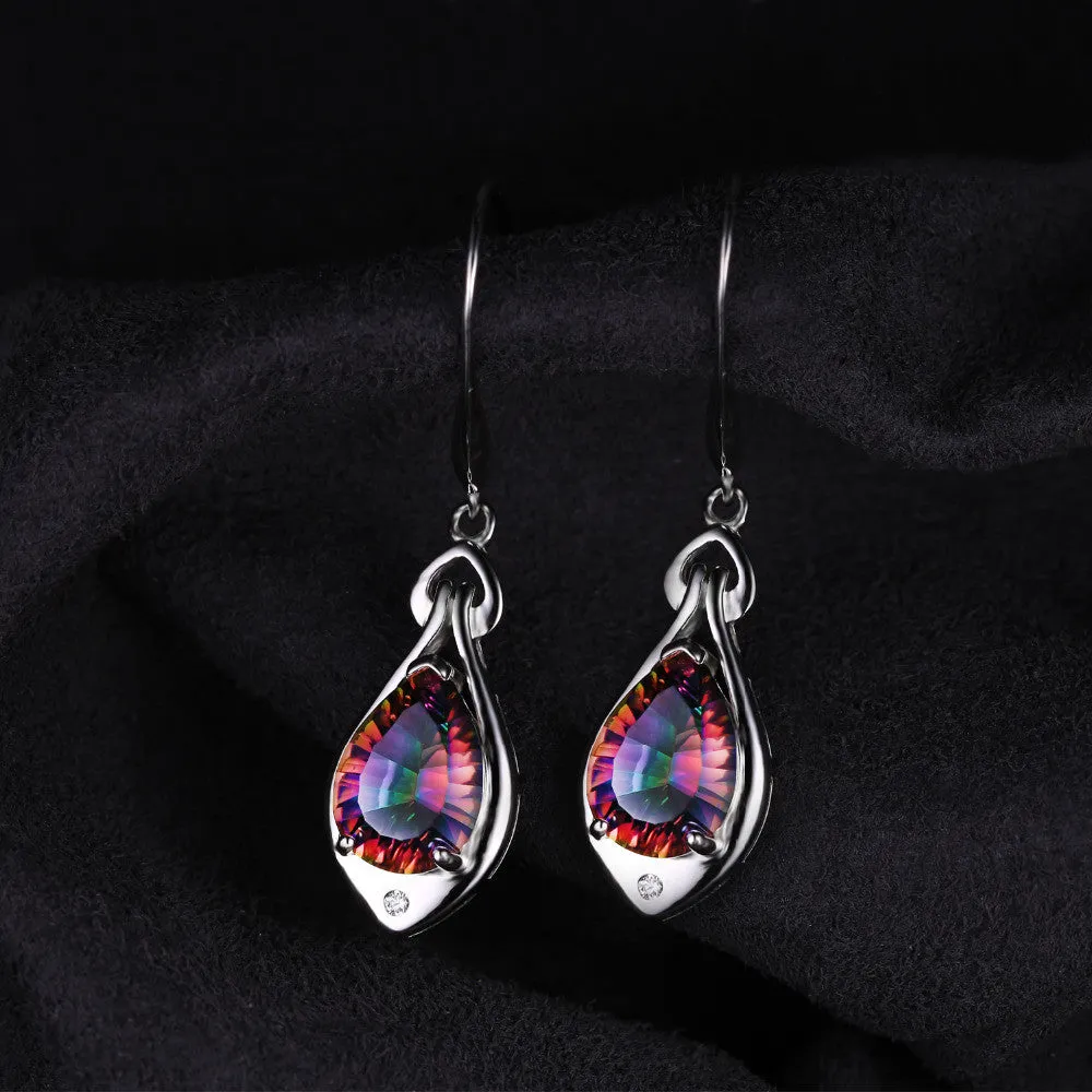 Earrings 6.8ct Rainbow Fire Mystic Topaz Water Drop Pure 925 Sterling Silver