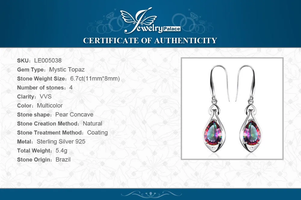 Earrings 6.8ct Rainbow Fire Mystic Topaz Water Drop Pure 925 Sterling Silver