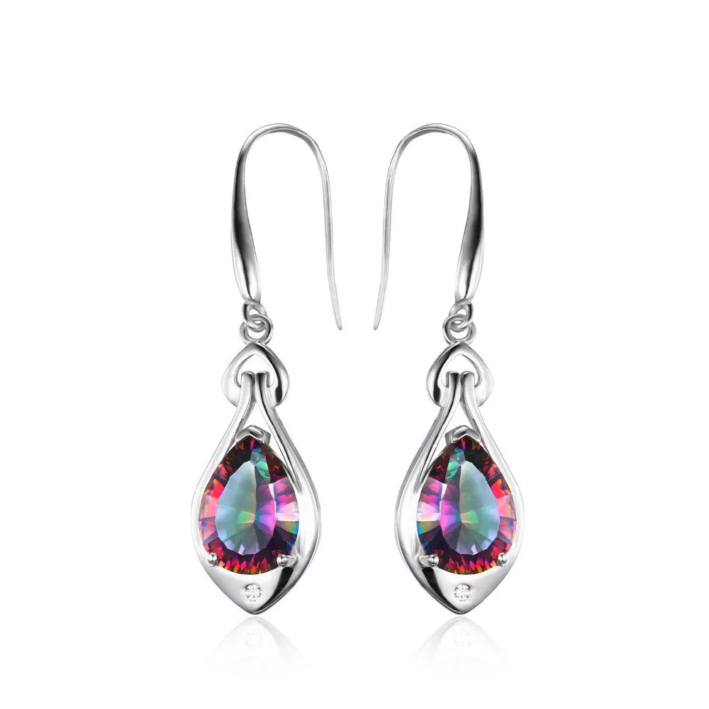 Earrings 6.8ct Rainbow Fire Mystic Topaz Water Drop Pure 925 Sterling Silver