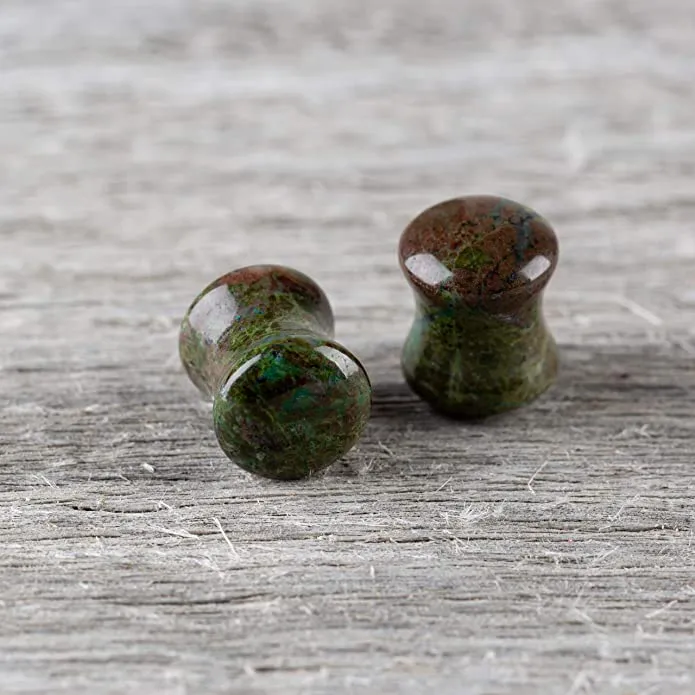 Earth Accessories Crystal/Stone Gauge Earrings - African Green Jade Gauges for Ears - Ear Stretching Gauges (Guages or Gages) - Plugs Sold as Pair