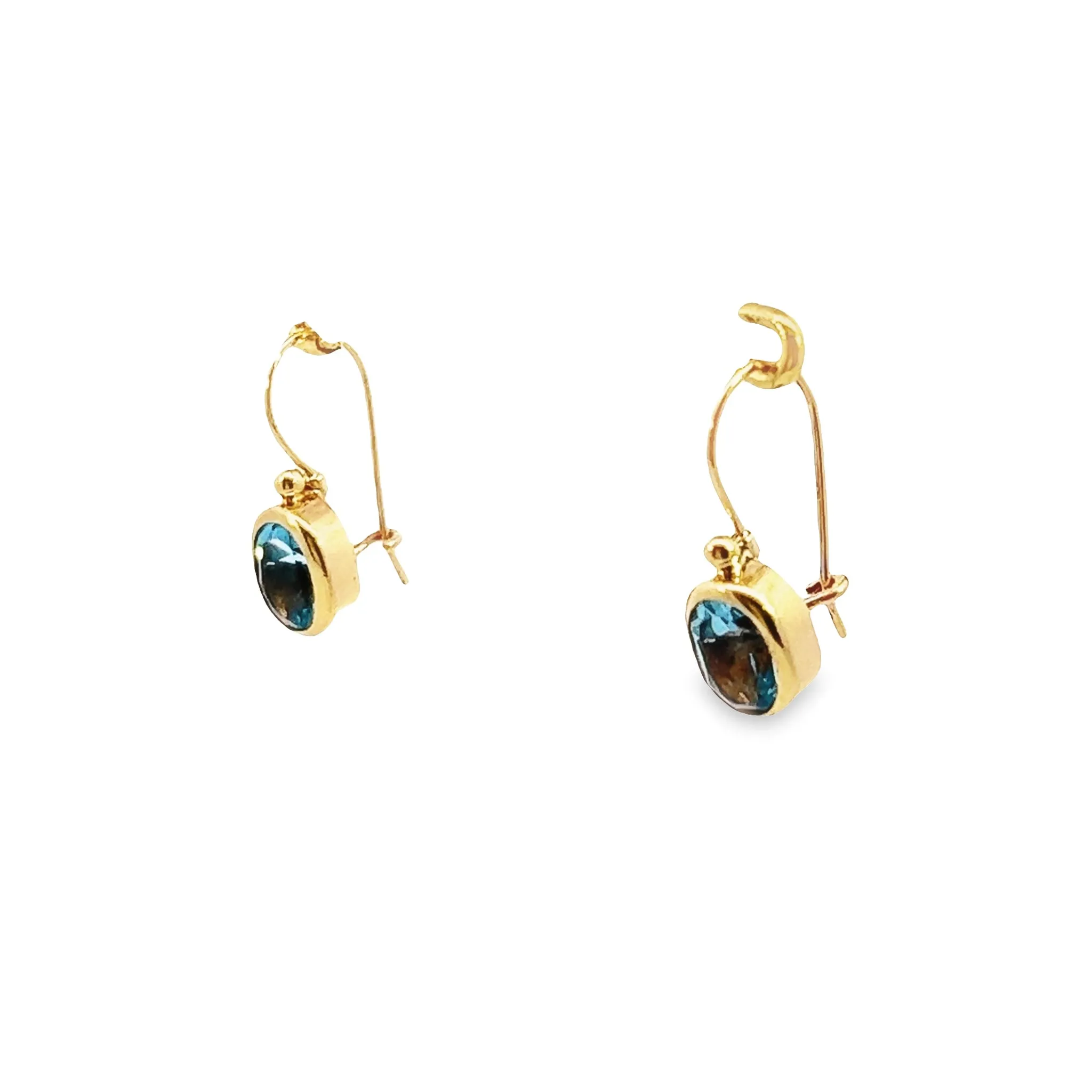 Elegant 9ct Yellow Gold Blue Topaz Drop Earrings