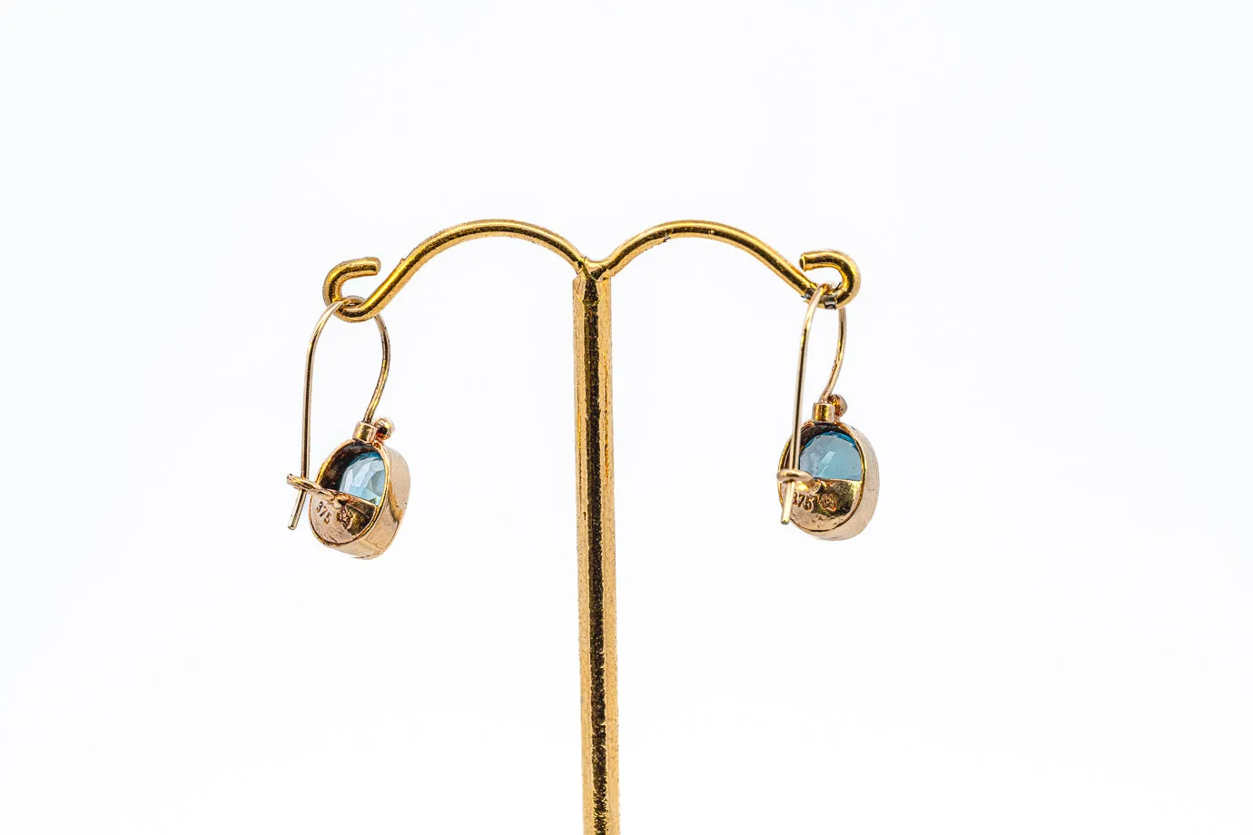 Elegant 9ct Yellow Gold Blue Topaz Drop Earrings