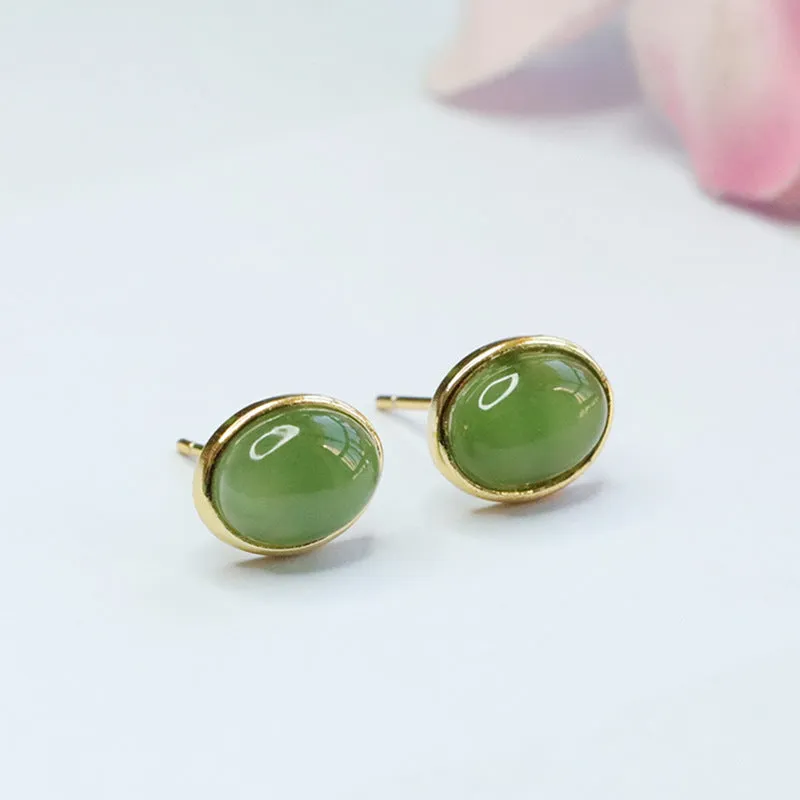 Elegant Sterling Silver Hotan Jade Earrings with Jasper Ear Hooks