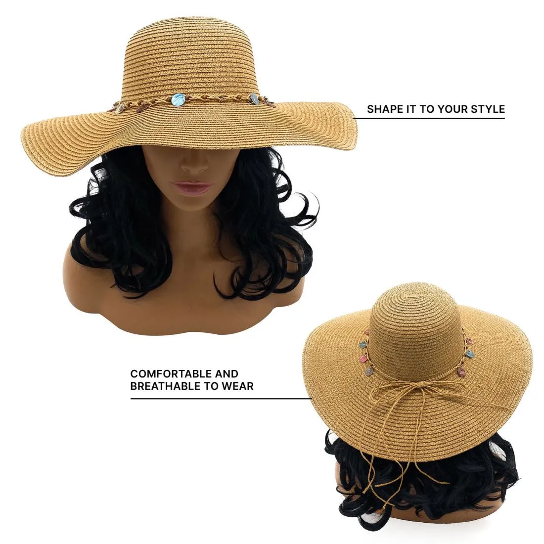 Empire Cove Womens Wide Brim Straw Hat Floppy Sun Hat Panama Fedora Summer