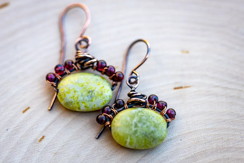 Em'z Blendz Peridot Jasper & Garnet Earrings | Handcrafted Jewelry