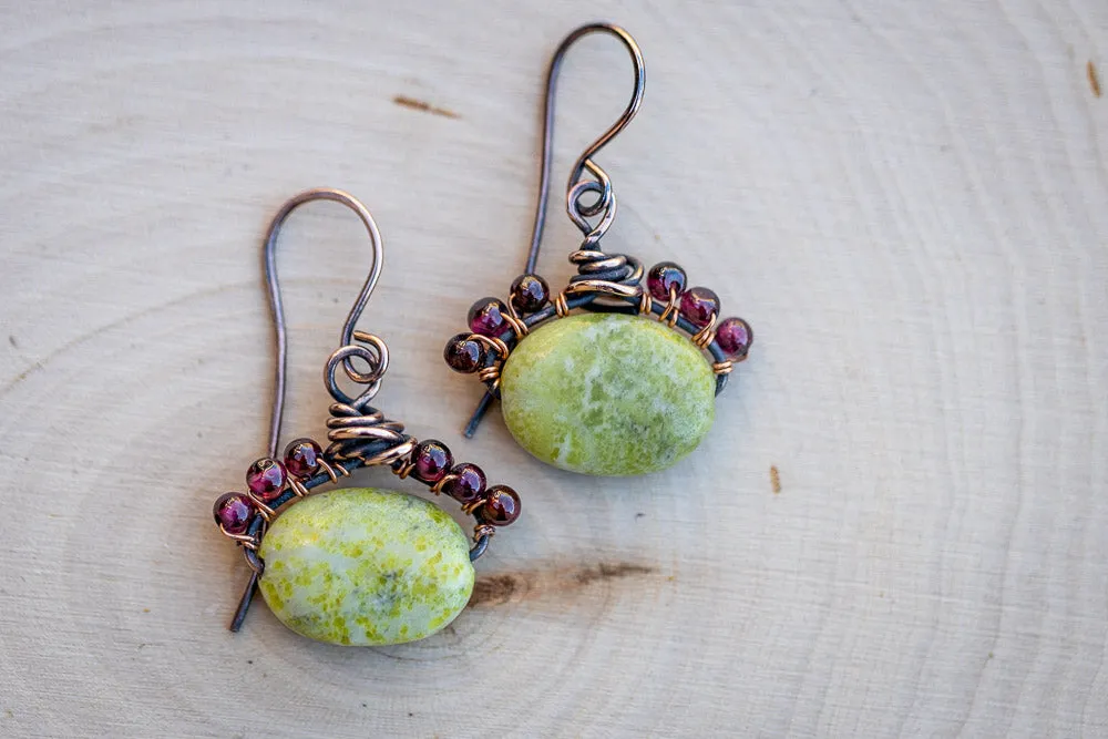 Em'z Blendz Peridot Jasper & Garnet Earrings | Handcrafted Jewelry