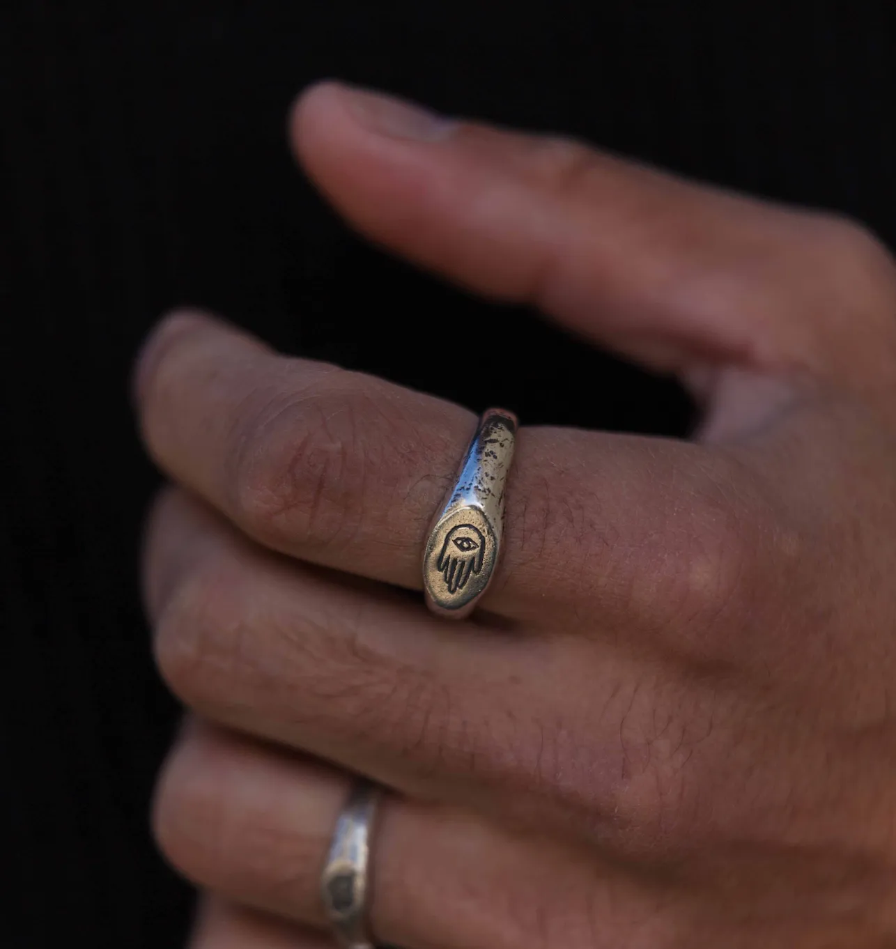 Engraved Hand With Eye Sterling Silver Ring