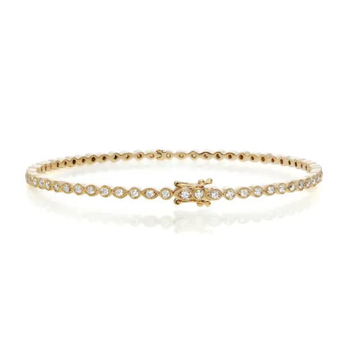 ESTATE 1.12CT DIAMOND 14KT YELLOW GOLD ROUND ETERNITY FILIGREE BANGLE BRACELET