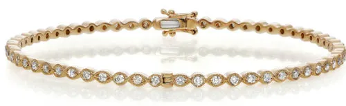 ESTATE 1.12CT DIAMOND 14KT YELLOW GOLD ROUND ETERNITY FILIGREE BANGLE BRACELET