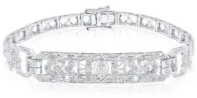 ESTATE .17CT ROUND DIAMOND 14KT WHITE GOLD 3D OPEN FILIGREE PAVE TENNIS BRACELET