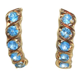 Estate Solid 14k Yellow Gold 2.00ctw Blue Topaz Drop Earrings