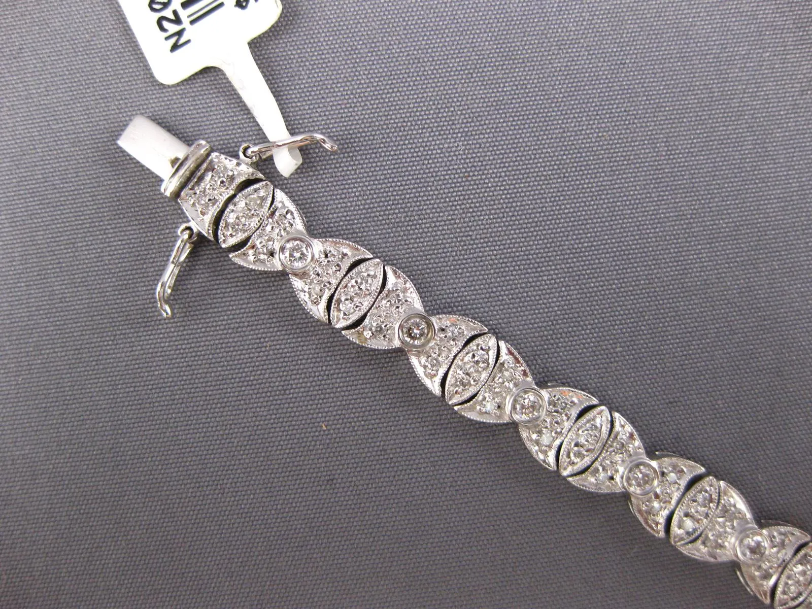 ESTATE WIDE 1.85CT DIAMOND 18KT WHITE GOLD 3D BUTTERFLY FILIGREE TENNIS BRACELET