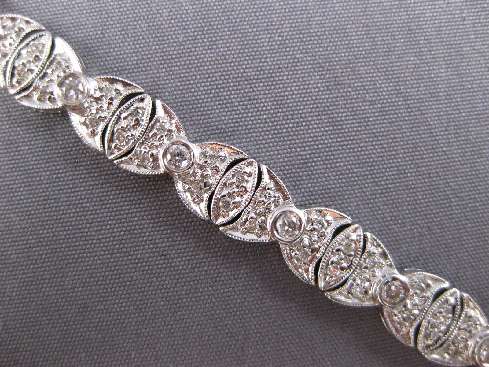 ESTATE WIDE 1.85CT DIAMOND 18KT WHITE GOLD 3D BUTTERFLY FILIGREE TENNIS BRACELET