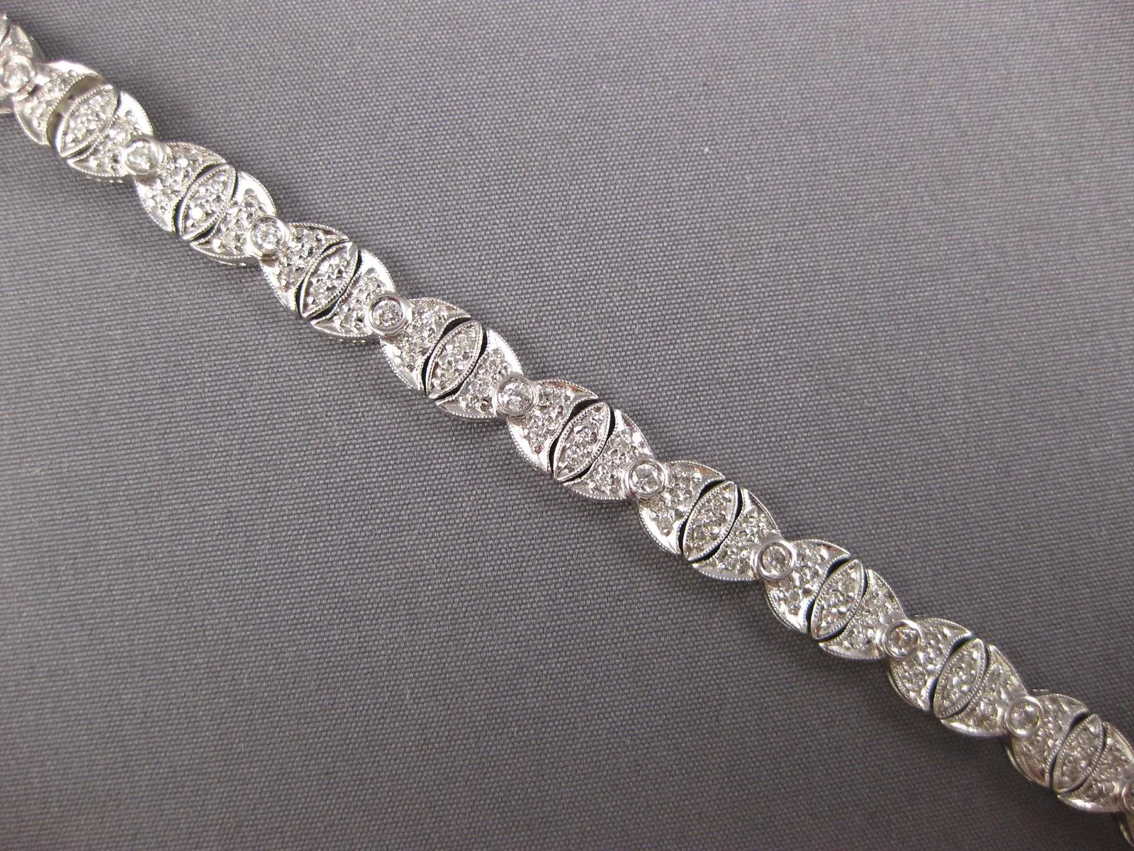 ESTATE WIDE 1.85CT DIAMOND 18KT WHITE GOLD 3D BUTTERFLY FILIGREE TENNIS BRACELET