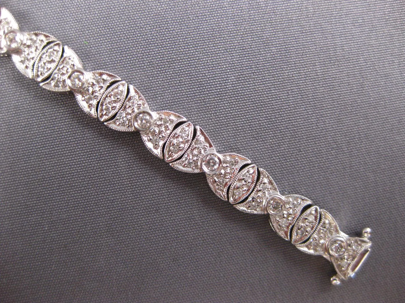 ESTATE WIDE 1.85CT DIAMOND 18KT WHITE GOLD 3D BUTTERFLY FILIGREE TENNIS BRACELET