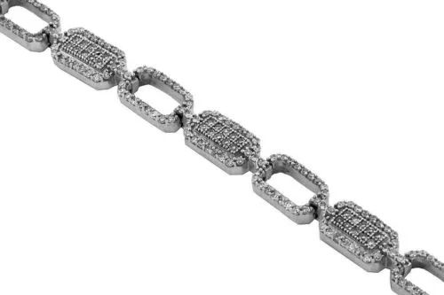 ESTATE WIDE 1.90CT DIAMOND 14KT WHITE GOLD RECTANGULAR FILIGREE TENNIS BRACELET