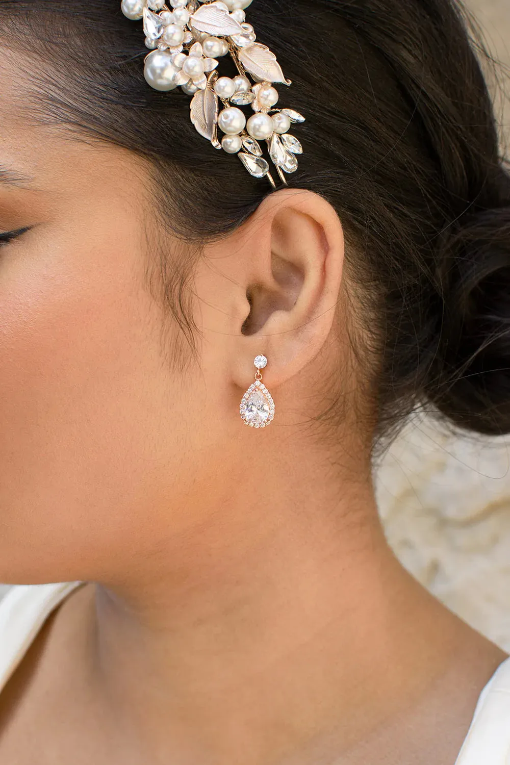 Estelle - Dainty Crystal Bridal Drop Earrings