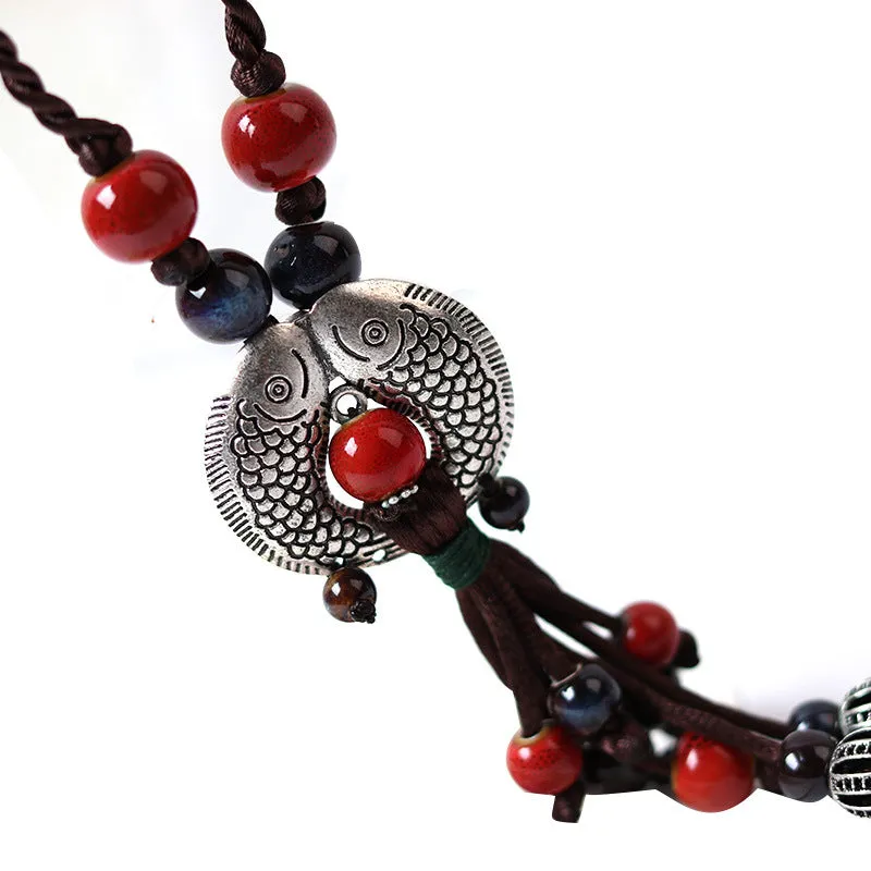 Ethnic style necklace ceramic handmade jewelry bracelet ceramic bead bracelet hand-woven