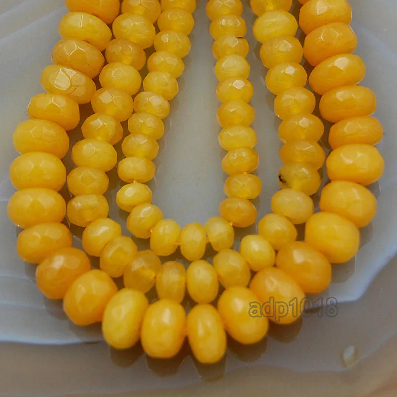 Faceted Natural Yellow Jade Rondelle Gemstone Round Loose Beads on a 15.5" Strand