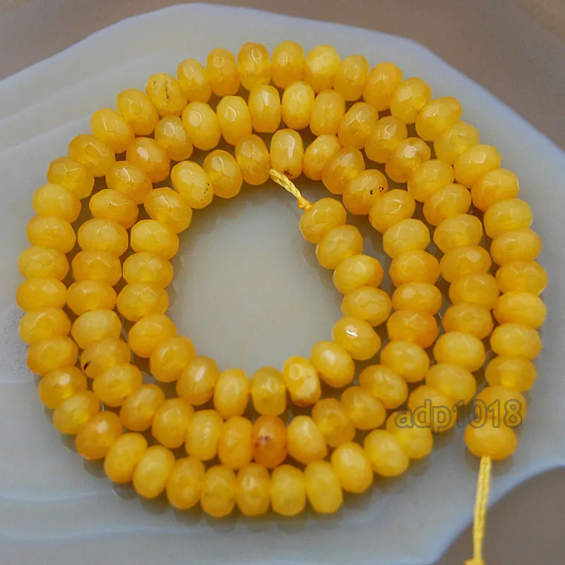 Faceted Natural Yellow Jade Rondelle Gemstone Round Loose Beads on a 15.5" Strand