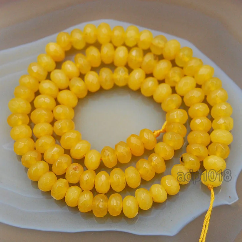 Faceted Natural Yellow Jade Rondelle Gemstone Round Loose Beads on a 15.5" Strand