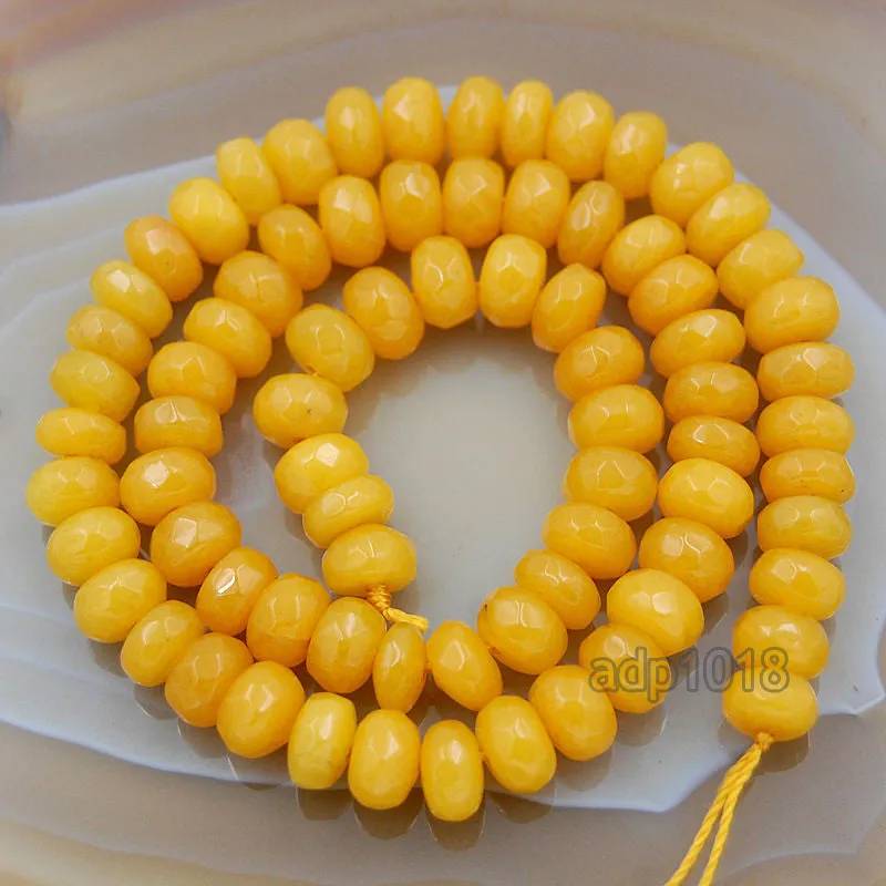 Faceted Natural Yellow Jade Rondelle Gemstone Round Loose Beads on a 15.5" Strand