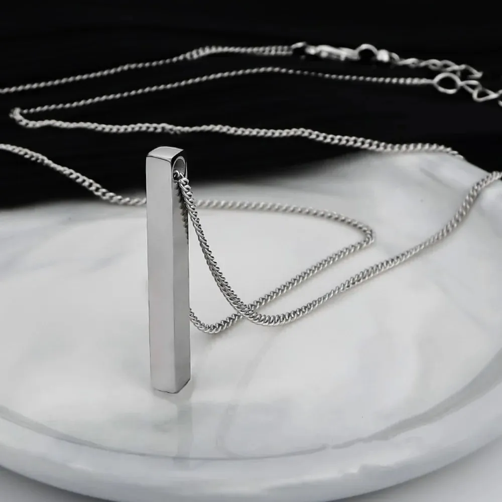 Fashion Geometric Rectangular Necklace for Men Hip-hop Retro Three-dimensional Column 2mm Pendant Male Dominant Jewelry Gift