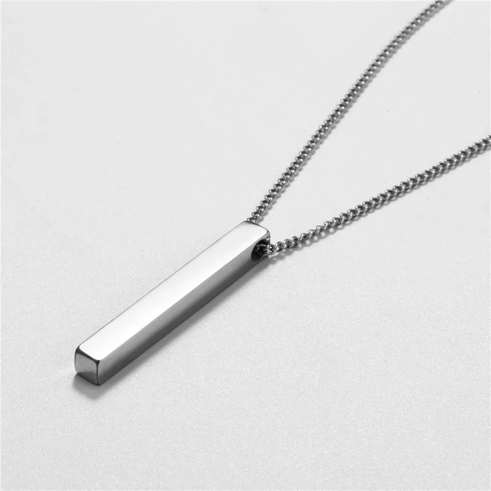 Fashion Geometric Rectangular Necklace for Men Hip-hop Retro Three-dimensional Column 2mm Pendant Male Dominant Jewelry Gift