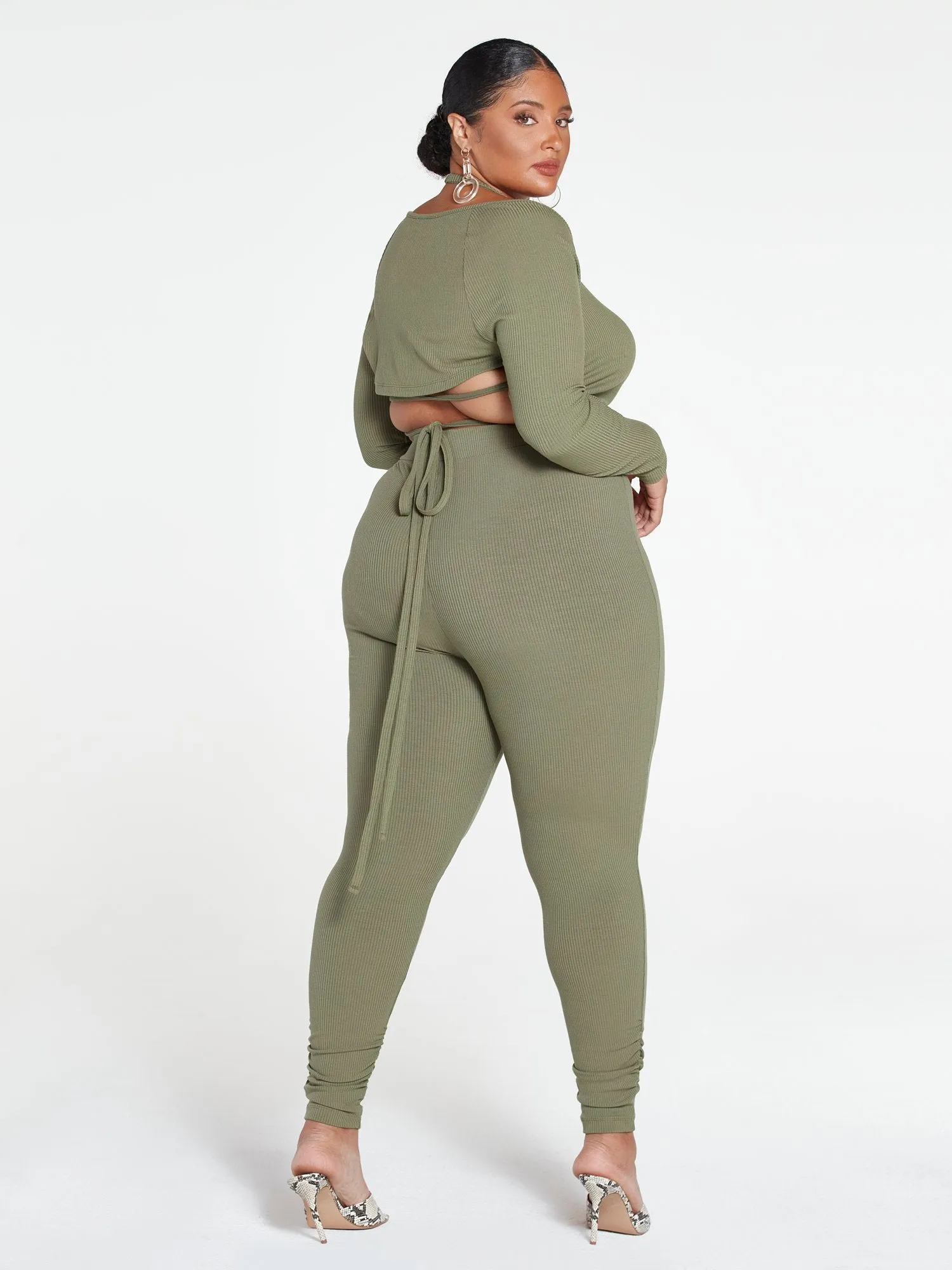 Fashion To Figure - Jade Ribbed Knit High Waist Ruched Leggings