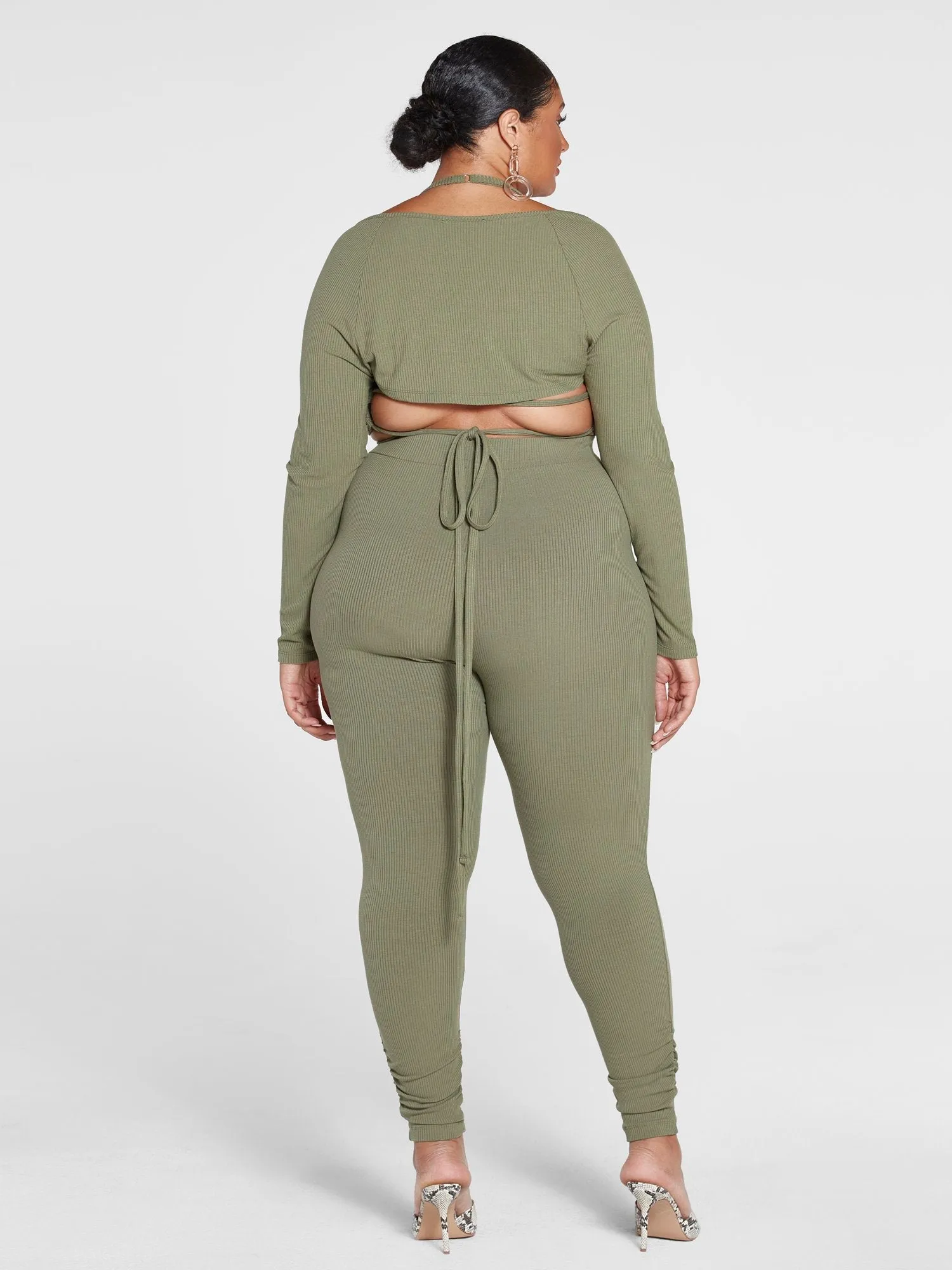 Fashion To Figure - Jade Ribbed Knit High Waist Ruched Leggings