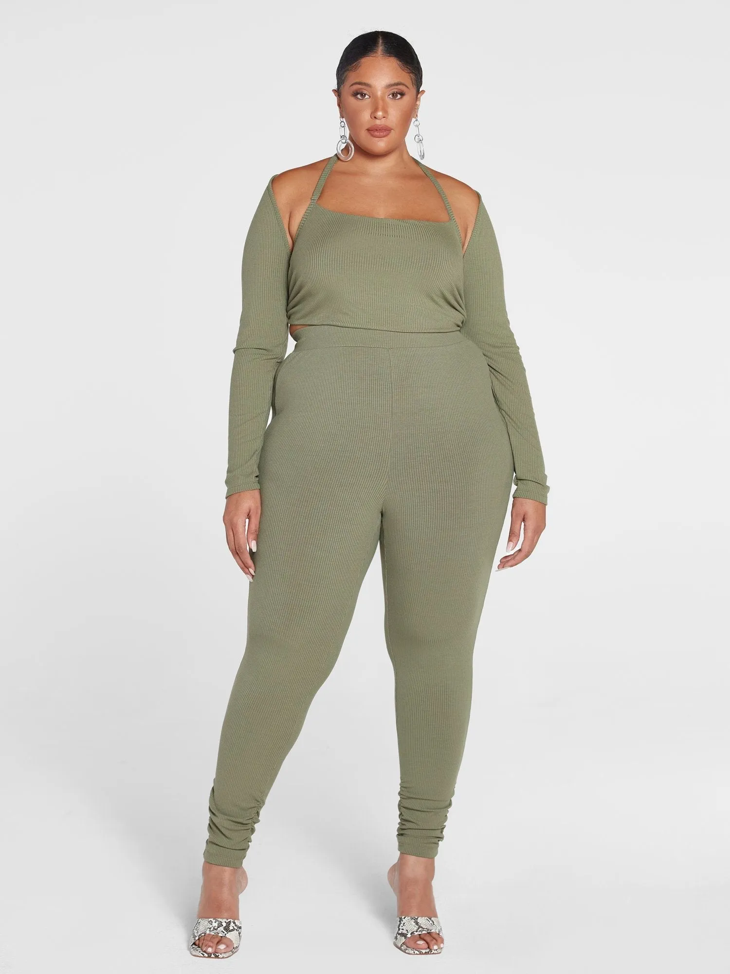 Fashion To Figure - Jade Ribbed Knit High Waist Ruched Leggings