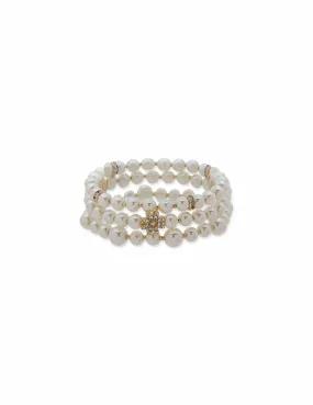 Faux Pearl & Flower 3 Piece Bracelet Set