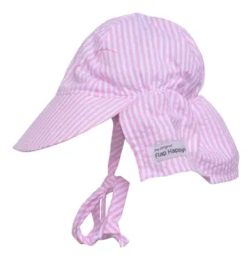 Flap Happy Kids UPF50  Original Flap Hat with Ties - Pink Stripe Seersucker