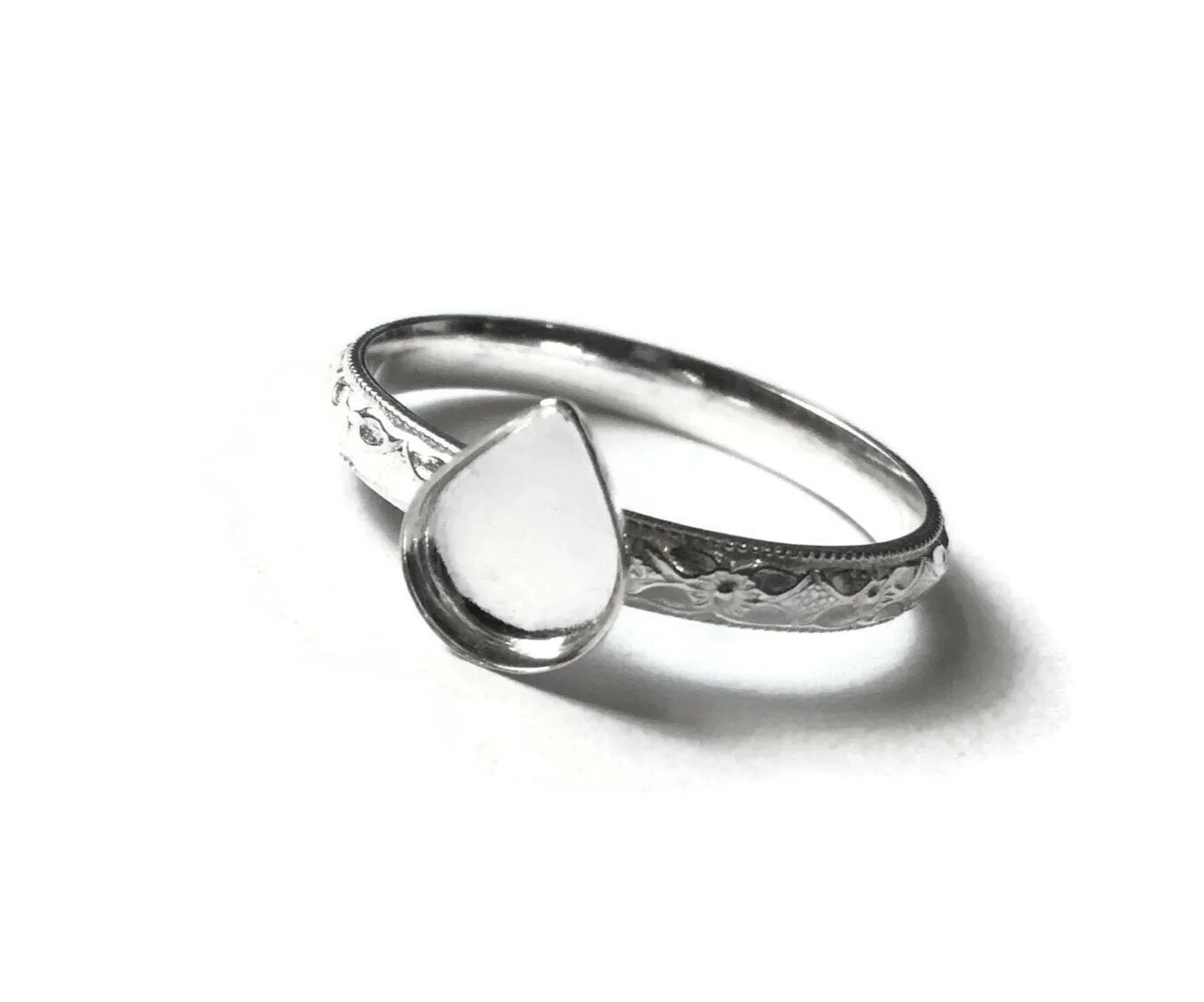 Floral Band Teardrop or Pear Blank Ring Setting 6x8, 9x13, 10x15, 12x16, 13x18