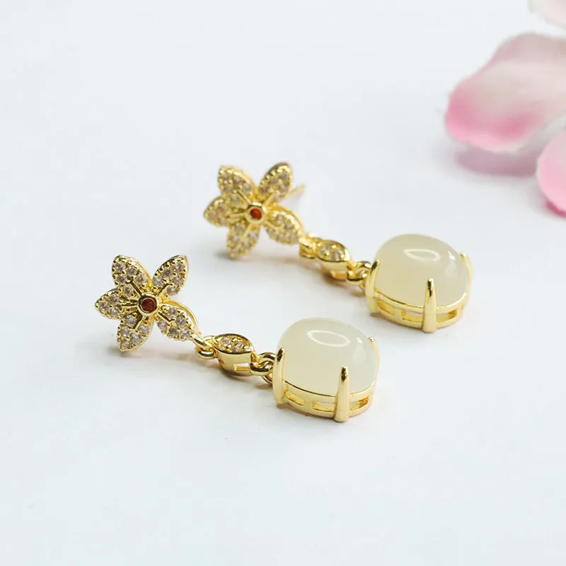 Floral Drop Earrings crafted with Natural Hotan White Jade