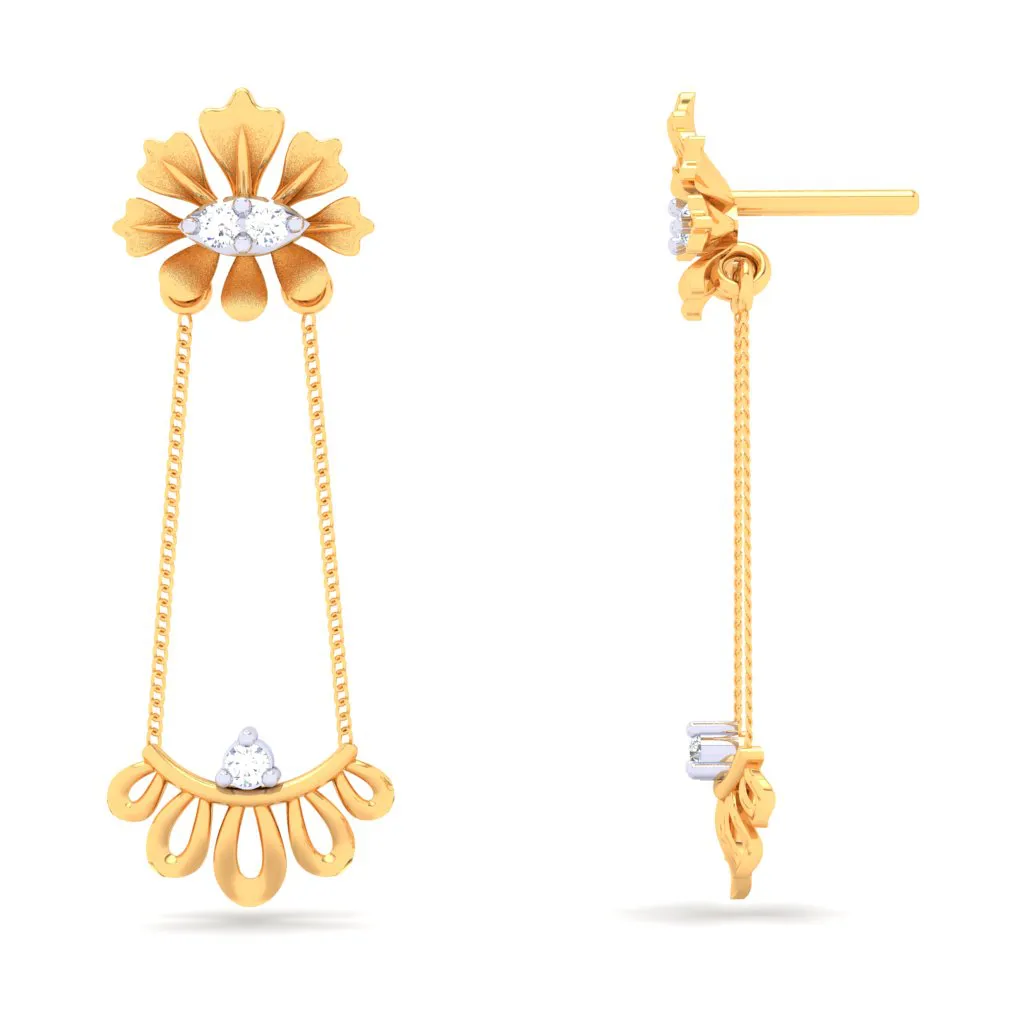 Flower-shaped 18k Gold & Diamond Hanging Earrings From Diamond Collection