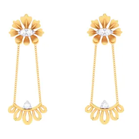 Flower-shaped 18k Gold & Diamond Hanging Earrings From Diamond Collection