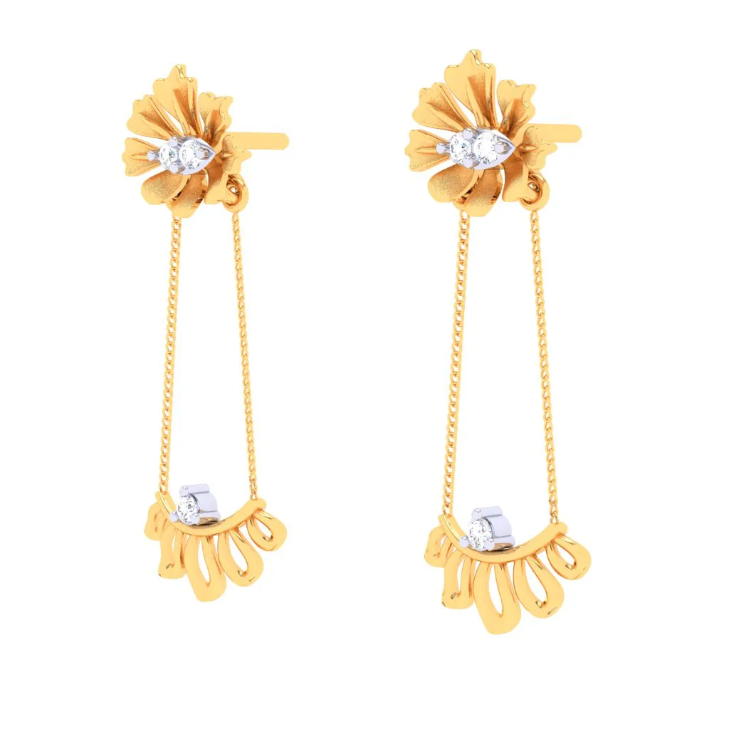 Flower-shaped 18k Gold & Diamond Hanging Earrings From Diamond Collection