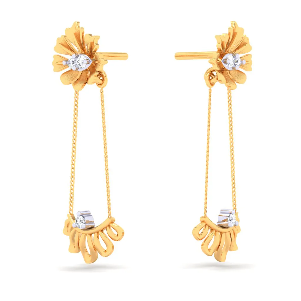 Flower-shaped 18k Gold & Diamond Hanging Earrings From Diamond Collection