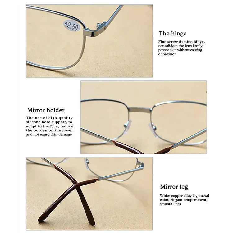 Full Metal Frame Resin Lenses Presbyopic Glasses Reading Glasses  4.00D(Silver)