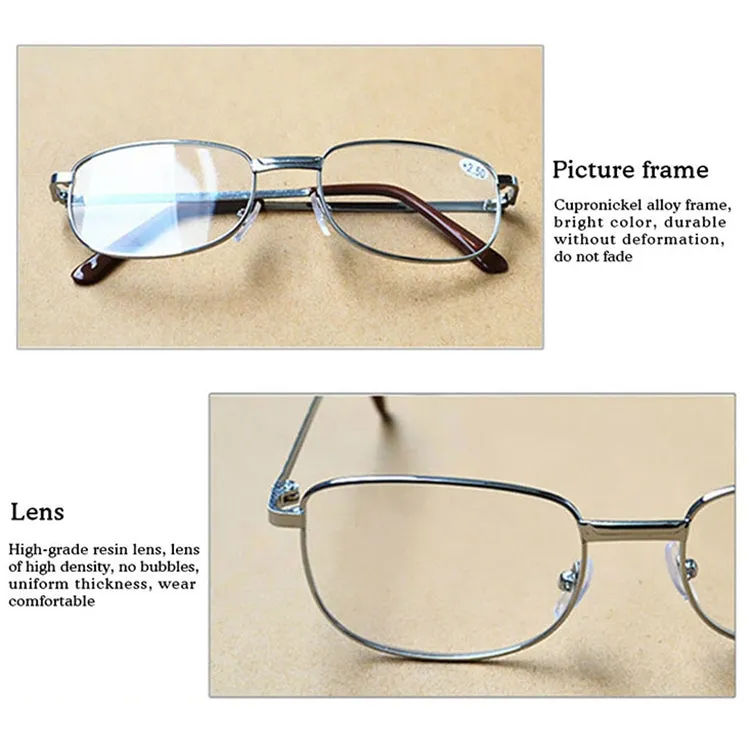 Full Metal Frame Resin Lenses Presbyopic Glasses Reading Glasses  4.00D(Silver)