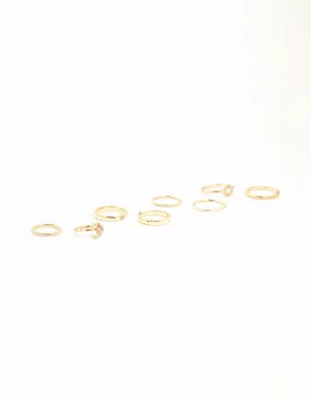 Gold Celestial & Sleek Mixed Rings 8-Pack