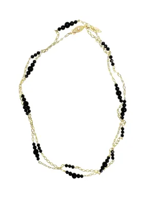 Gold Chain with Black Obsidian Long Necklace LN073