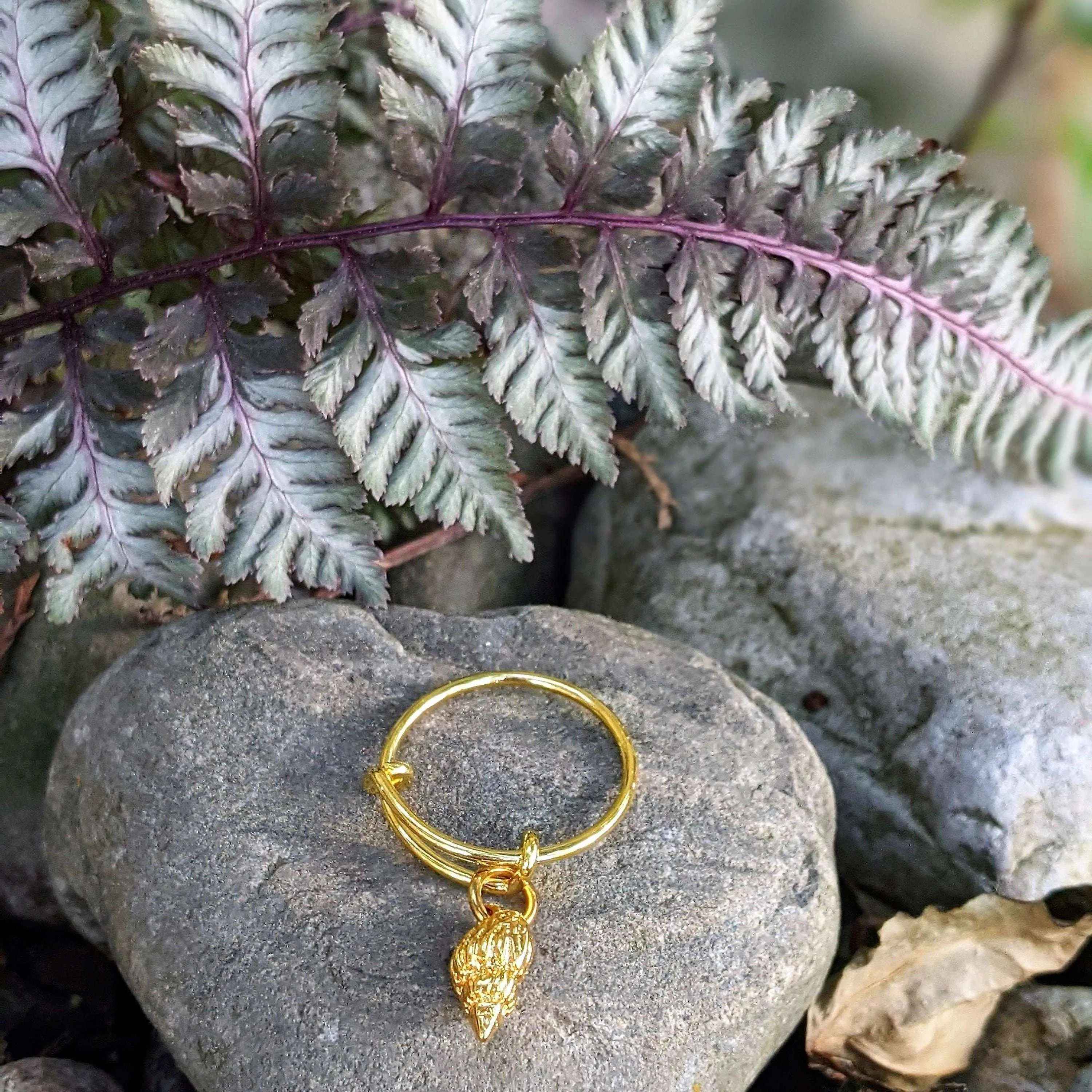 Gold Conch Seashell Expandable Charm Ring,Gift for her