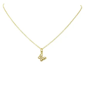 Gold Cubic Zirconia Butterfly Pendant Necklace