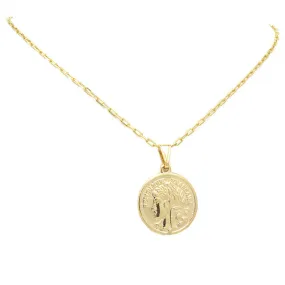 Gold Filled Linked Chain Necklace with Coin Pendant