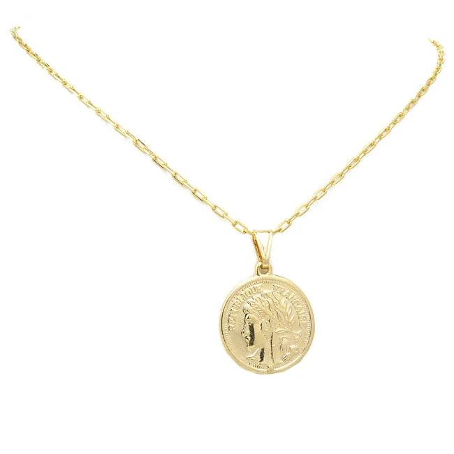 Gold Filled Linked Chain Necklace with Coin Pendant